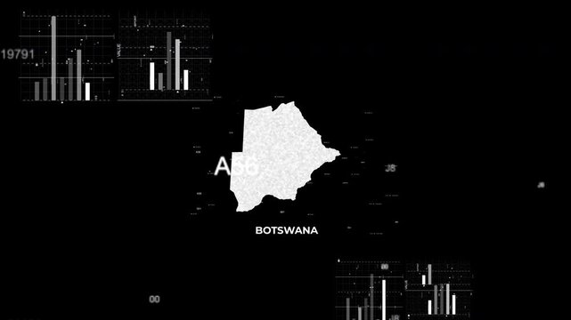 Botswana map animation showcasing economy, infrastructure, technology, population, energy, trade, and national development data for presentations, films, documentaries, and motion graphics.