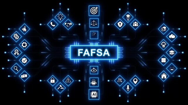 FAFSA, Free Application for Federal Student Aid. Concept with keywords, letters and icons. Colored flat vector illustration. Isolated on white background. with neon toolbox any item use for animation