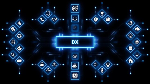 DX, Diagnosis. Concept with keyword, people and icons. Flat vector illustration. Isolated on white. with neon toolbox any item use for animation. Concept with technology background 4K motion video.