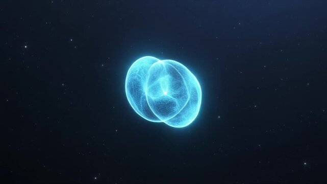 3d cell division process in glowing blue animation loop