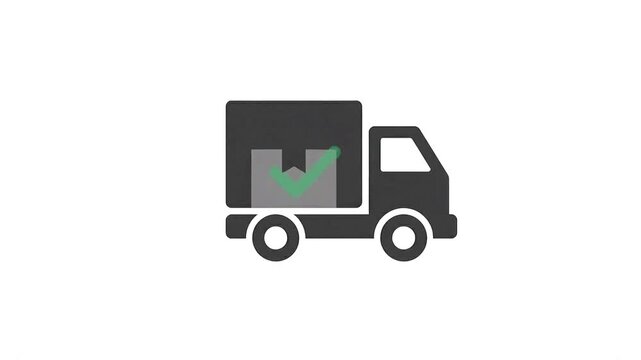 a flat vector animation of a delivery truck icon with a green check mark appearing inside it