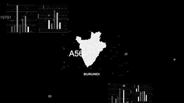 Burundi Guinea map animation showcasing economy, infrastructure, technology, population, energy, trade, and national development data for presentations, films, documentaries, and motion graphics.