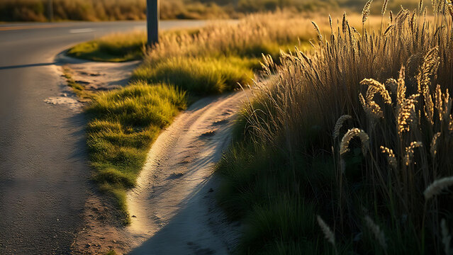 Fork in road with overgrown path, choice and wayward direction concept