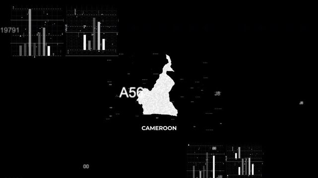 Cameroon map animation showcasing economy, infrastructure, technology, population, energy, trade, and national development data for presentations, films, documentaries, and motion graphics.