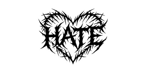 Fototapeta premium Heart shape with thorns and word hate in gothic font.