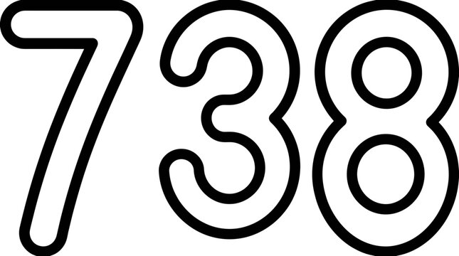 Bold numeric digits seven three eight outline icon with typography graphics counting character education sequence calculation isolated illustration mathematics numerals quantity academic