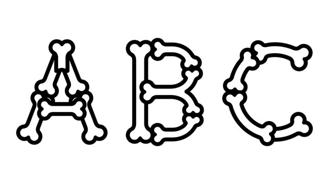 Creative letter typography made of bone shapes with alphabet typography skeleton creative halloween stylized illustration minimalist monochrome decorative structure alphabetical isolated