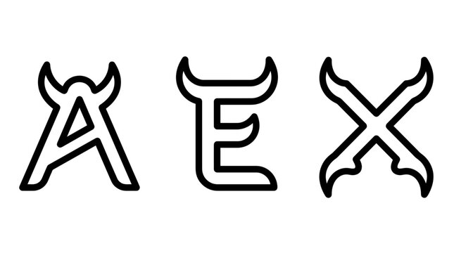 Creative letter typography featuring devil horns concept aex typography lettering alphabet creative abstract minimalist monochrome isolated decorative branding character alphabetical
