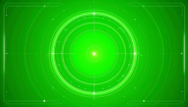 Abstract green target with concentric circles and a bright center, futuristic digital design background