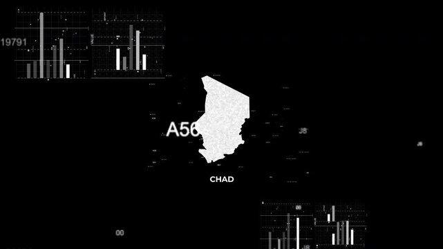 Chad map animation showcasing economy, infrastructure, technology, population, energy, trade, and national development data for presentations, films, documentaries, and motion graphics.