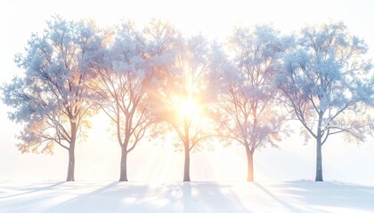 Fototapeta premium 冬, 雪, 木, 寒い, シルエット, 木漏れ日, 