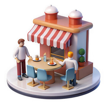 3d render restaurant scene with customers dining outdoor transparent background