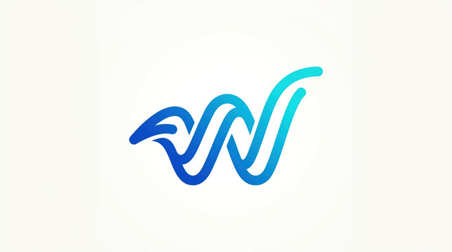 Abstract blue wave letter W logo icon for digital technology and communication branding.