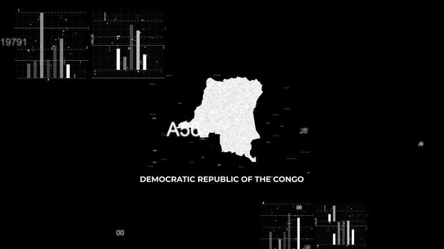 Democratic Republic of the Congo map animation showcasing economy, infrastructure, technology, population, energy, trade, and national development data for presentations, films, documentaries