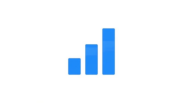 a set of blue bar chart columns growing upwards on a clean solid white background for presentation
