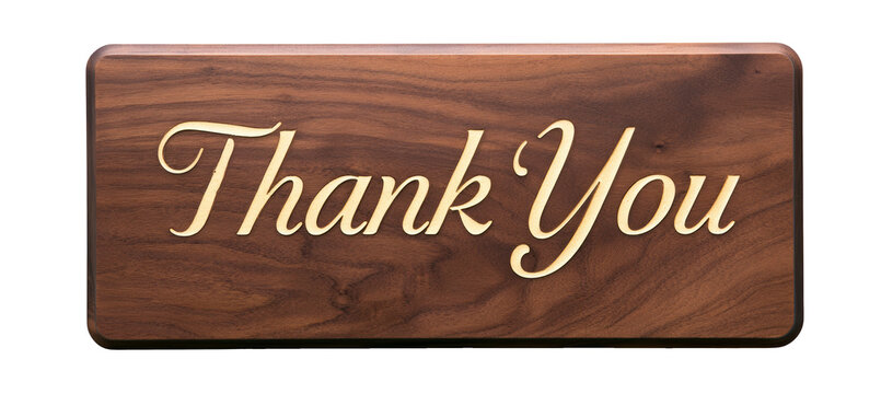 Thank you word message wooden sign. Generative AI technology.	
