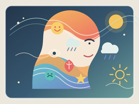 Emotional weather map and mental wellbeing concept,感情の天気図とメンタルウェルビーイングの抽象表現