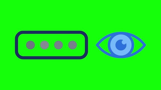 Password security interface with pin code dots and eye icon on green screen