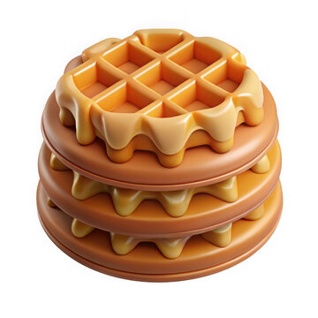 Delicious stack of golden waffles with syrup isolated transparent background