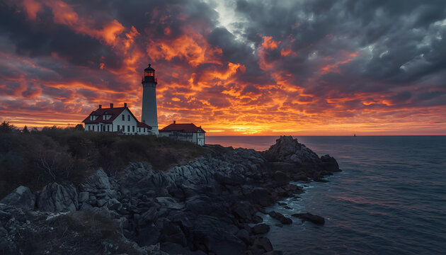 Lighthouse Coastline Sunset
