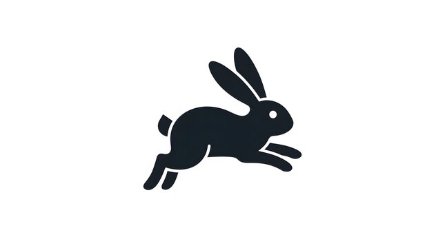 Black running rabbit silhouette vector icon isolated on white background symbol for speed and agility