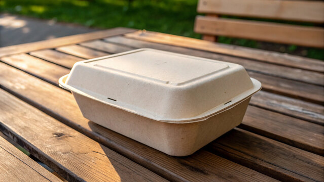 Eco friendly food container on wooden table