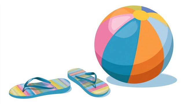 Colorful Beach Ball and Striped Flip Flops for Summer Vacation