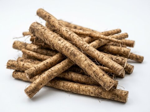 Fresh burdock roots isolated on white background