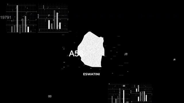 Eswatini map animation showcasing economy, infrastructure, technology, population, energy, trade, and national development data for presentations, films, documentaries, and motion graphics.