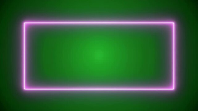 A purple neon rectangle glows against a green background.