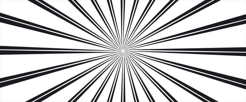 Manga speed burst frame. Radial anime speed lines. Crash zoom effect for comic book. Radial lines overlay template. Manga brust frame. Cartoon boom effect. Vector illustration on white background
