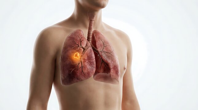 3D Illustration of Lung Cancer Tumor in Human Respiratory System