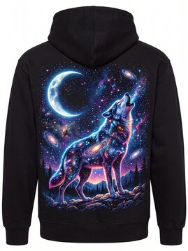 detailed Macro photo of galaxy wolf howling at moon showing abstract micro structural details and textures with professional studio lighting
