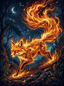 depth focus sharp quality high detailed Macro close up photography of fire fox made of flames in professional studio setting