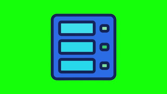 Blue server rack icon representing digital data storage on green screen background