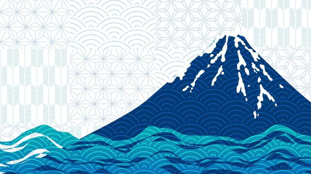 Mount Fuji with traditional Japanese patterns 4K
