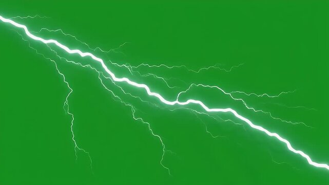 A bright white lightning bolt flashes across a green background.
