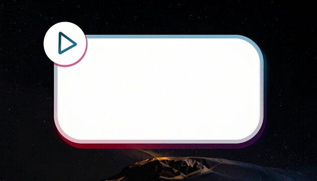 Futuristic Play Button Icon Overlay on a Starry Night Sky Above a Mountain Peak Illuminated by Light