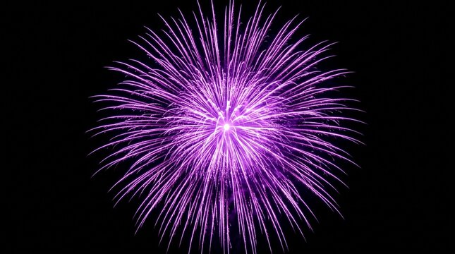 Vibrant purple fireworks exploding in dark night sky for celebration