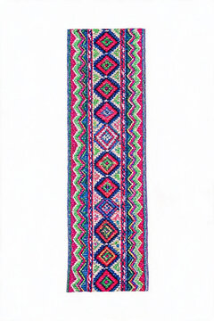 Authentic Southeast Asian hill tribe fabric stripe, colorful folk art embroidery design element