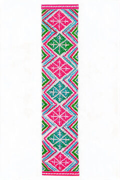 Authentic Southeast Asian hill tribe fabric stripe, colorful folk art embroidery design element