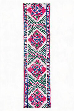 Authentic Southeast Asian hill tribe fabric stripe, colorful folk art embroidery design element