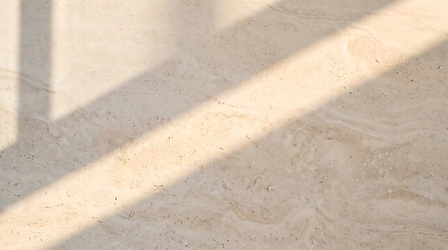 Warm sunlight falling across a natural travertine stone surface with porous texture, soft shadows, and earthy neutral tones for architectural and material concepts.