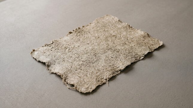Compressed natural flax fiber sheet on a neutral surface showing rough organic texture for sustainable material concepts