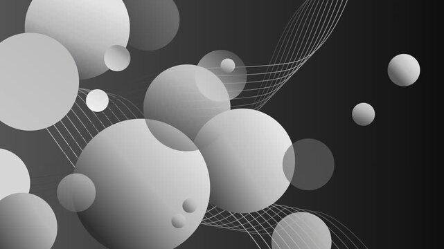 Abstract background with overlapping colorful gradient spheres and thin wavy lines animation