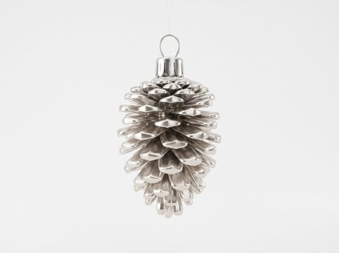 Shiny silver pine cone christmas tree ornament hanging decoration for winter holiday season festive celebration