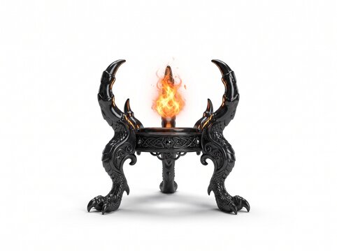 Black gothic dragon claw candle holder with a glowing orange flame standing on a decorative antique metal base