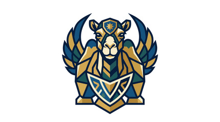 Obraz premium Stylized camel emblem with wings and geometric design