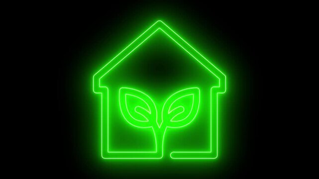 Eco Friendly House Icon with Green Energy Saving Light 3D Symbol for Sustainable Home Building Ecology Environment Real Estate Architecture and Web Design