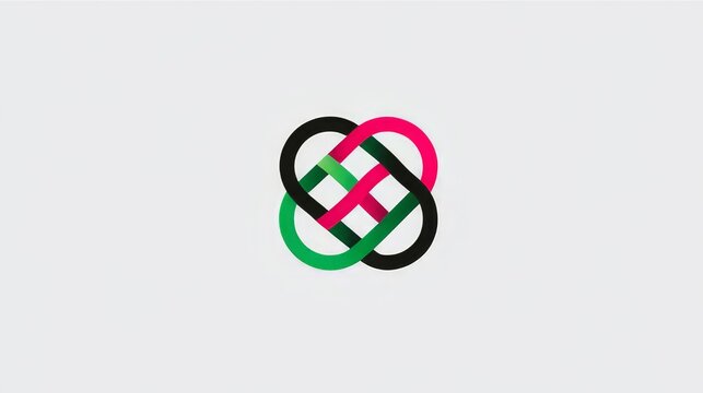 Infinity loop logo with interlocking red green black gradient, modern abstract symbol for connection unity and sustainability